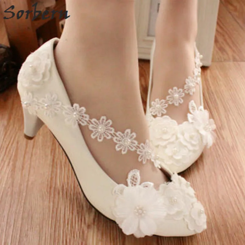 Sorbern/белые женские туфли на плоской подошве свадебные туфли с цветочным кружевом женские свадебные туфли на плоской подошве 3 см, 5 см, 8 см дешевая обувь для подружки невесты