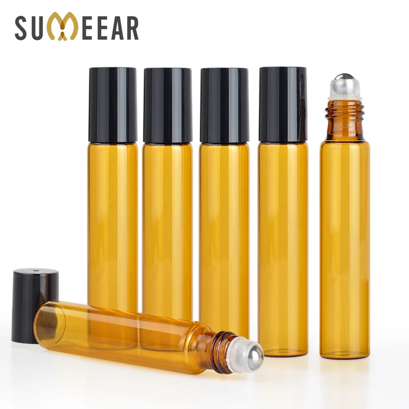 

10Pcs/Lot 10ML Travel Portable Amber Glass Roller Rollerball Essential Oil Bottles Refillable Perfume Bottle Cosmetic Container