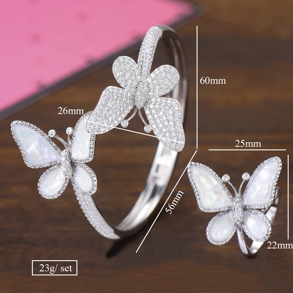 Godki роскошный браслет Buttefly кольцо наборы Мода Дубай серебряные свадебные комплекты украшений для женщин Свадебные brincos para as mulheres