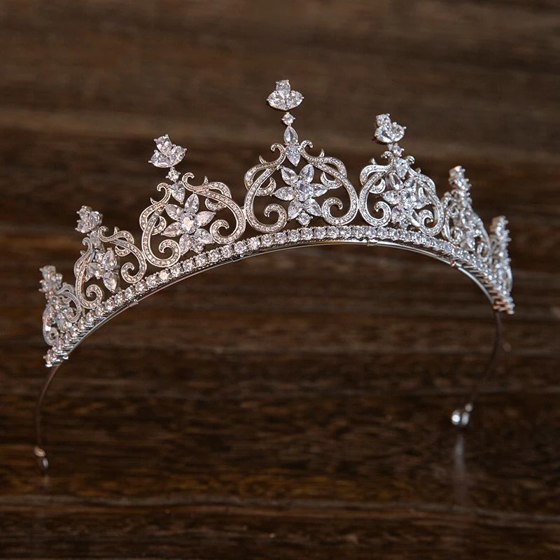 

New Fashion Cubic Zirconia Tiara Crown Marquise-Cut Zircon Flower Headband Jewelry Wedding Bride Headdress Queen Headpiece Gifts