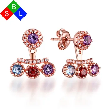 

BSL Jewelry Online Store Real 925 Sterling Silver Rose Gold Color Luxury Natural Multicolored Gemstone Earrings For Bridal