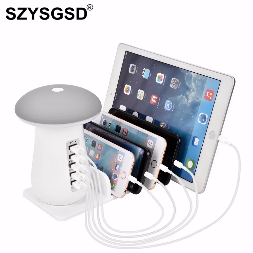

Universal Table Lamp QC 3.0 Quick Charge 5 Ports USB Phone Charger Desktop Travel Desktop Charger for iPhone Samsung Huawei