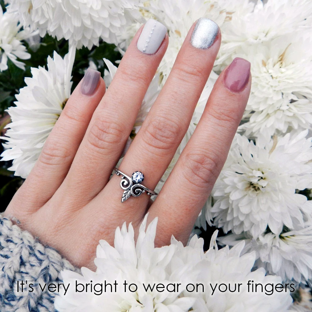 

eManco Women 925 Silver - Color Luxury Crown Shape &Plant Cute Ring Colorful Shining Round Stone Ring 2017 New Arrivals Jewelry
