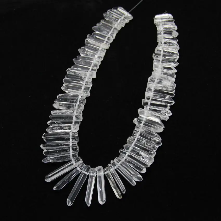 Полированный прозрачный белый кварц натуральные камни Топ просверленные палочки бусины ожерелье прядь, Градуированные необработанные кристаллы бриолеты шип точка