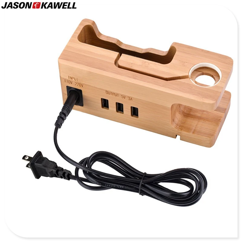 

Quick Charge 3.0 Mobile Charger Dock for Apple Watch with 3 USB Ports Wood free shipping