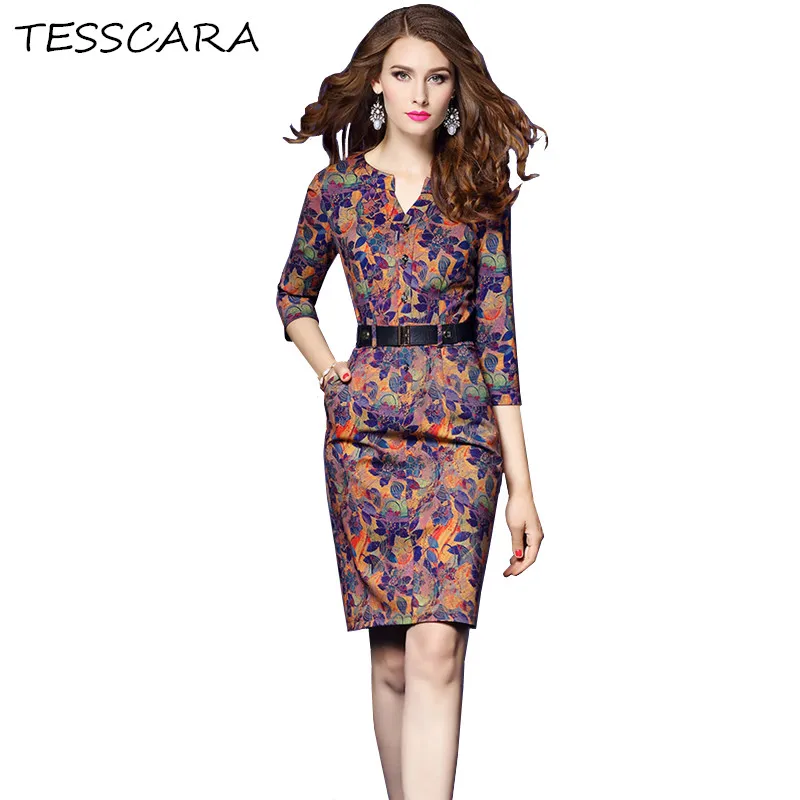 2018 Spring & Autumn Women Elegant Print Office Dress Female New