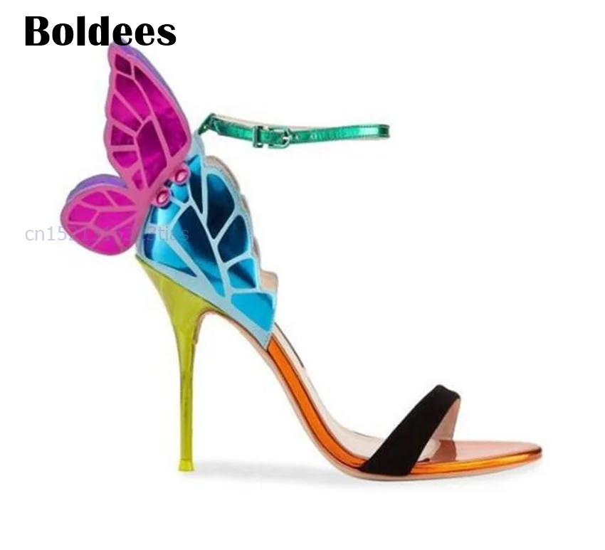 Moda Scarpe Colorate Ali Di Farfalla Sandali Tacchi Alti Sottili Sandali Con Cinturino Alla Caviglia Pompe Da Donna Zapatos Mujer