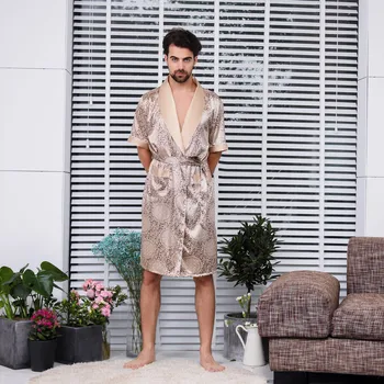 

Luxury Bathrobe Mens Print Plus Size Robe With Shorts 2 Pcs Silk Satin Pajamas Kimono Home Bath Gown Summer Male Nightgown#g2