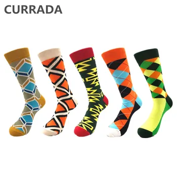 

5pairs/lot Brand Mens Happy Socks 2019 fashion Casual long compression sock Quality Combed Cotton colorful Funny Socks For Gifts