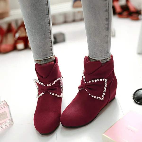 

Increased within the new winter Flat bottom boots and bare boots casual sweet bow Duantong Martin boots female student  XY357