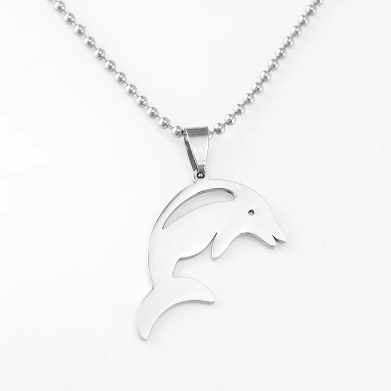 Animals Jewelry Mini Pendant Necklace Cute Little Dolphin Stainless Steel Charm Mirror Polish Gifts for Girl Wholesale 50pcs Fashion Jewelry