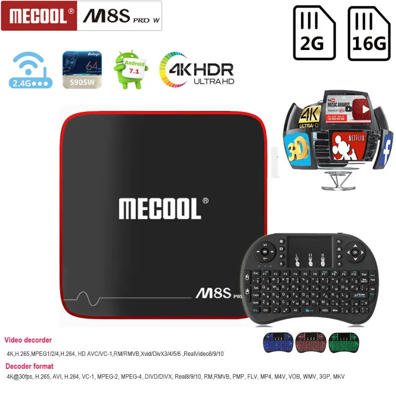 

Android TV box M8S PRO W RAM 2GB ROM 16GB Android 7.1 Amlogic S905W 4K 2.4G wifi H.265 3D Media player smart tv box M8S PRO