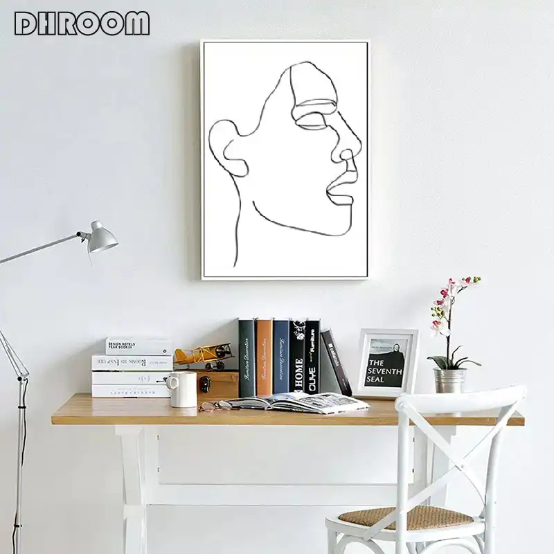 Kobieta Twarz Rysunek Na Plotnie Malarstwo Drukuje Grafika Liniowa