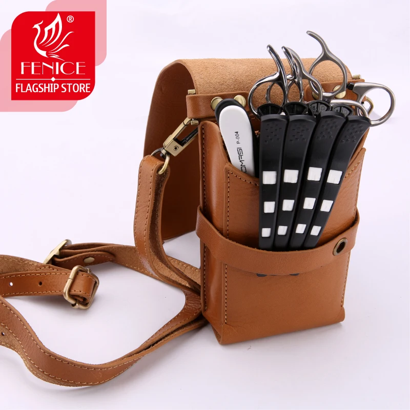 Fenice Professional  Cowleather Pet Hair Scissor Bag Case Barber Holster Pouch Holder Purse Adjustable Waist Shoulder Belt