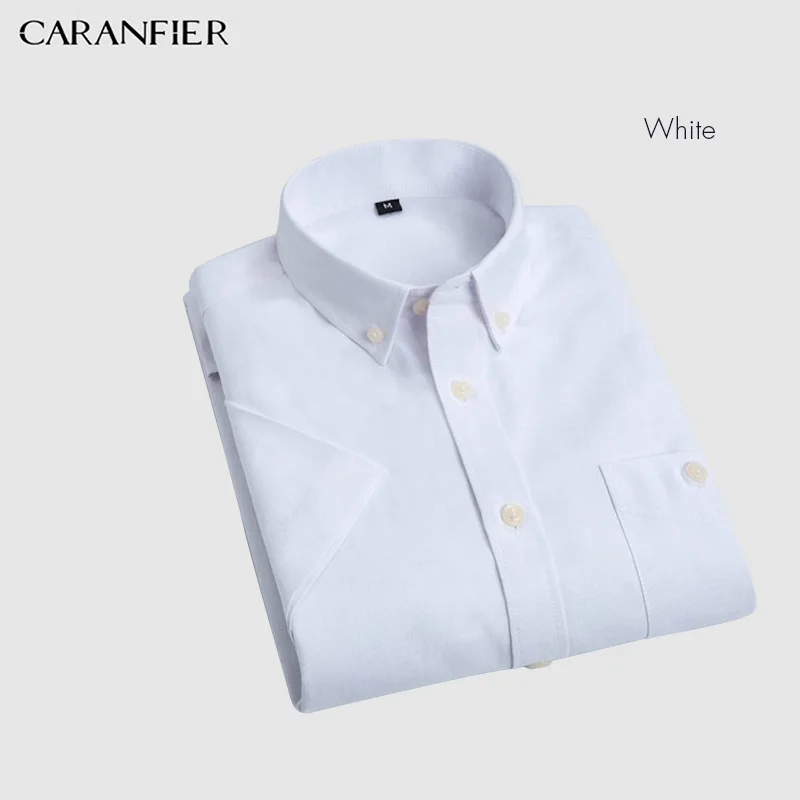 CARANFIER, мужская рубашка, Оксфорд, формальная, Social, деловая, мужская, облегающая, короткий рукав, одноцветная, Классическая, для отдыха, рубашки, Chemise Homme - Цвет: Белый