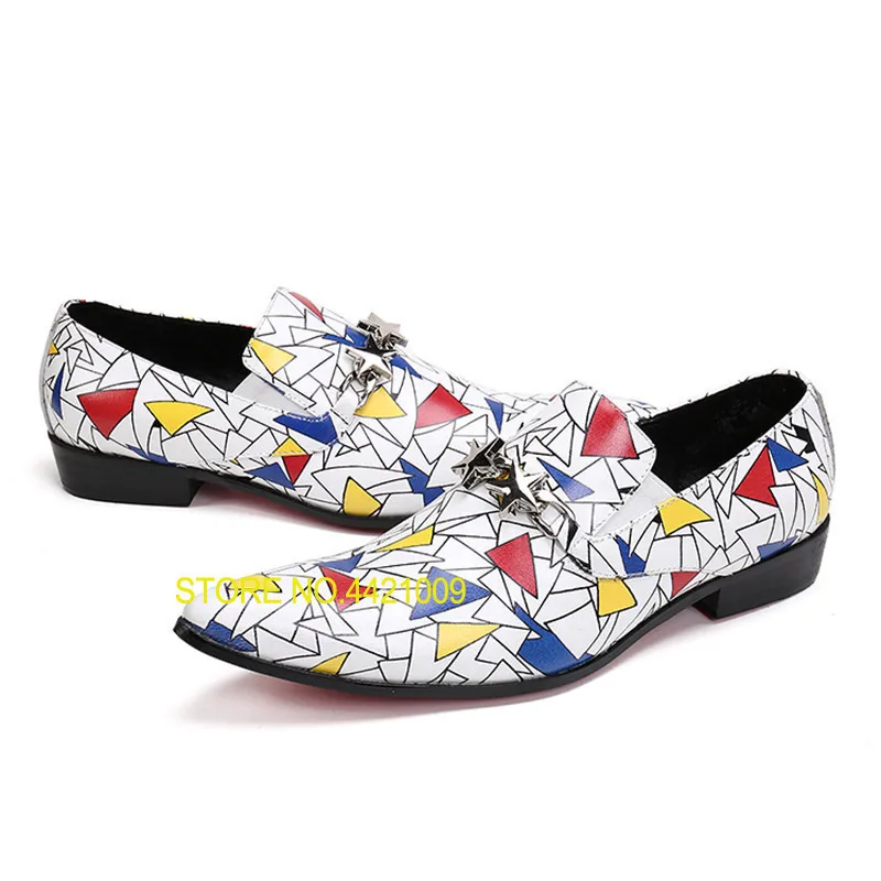

Spring Geometric Print Men Formal Dress Shoes Pointed Toe Prom Wedding Shoes 2018 Men Business Oxfords Chaussure Homme Creepers