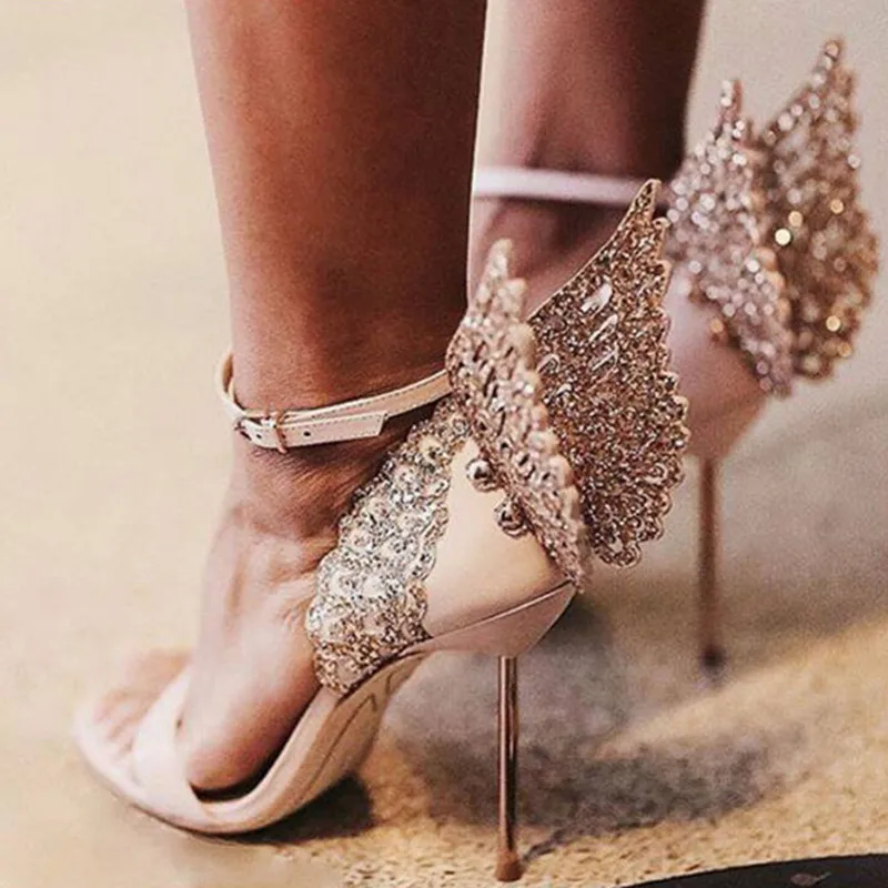 

Pink Ladies Heels Bling Crystal Butterfly Sandals Gladiator High Heels Pumps For Women Shoes Luxury Brand Sandalia Feminina