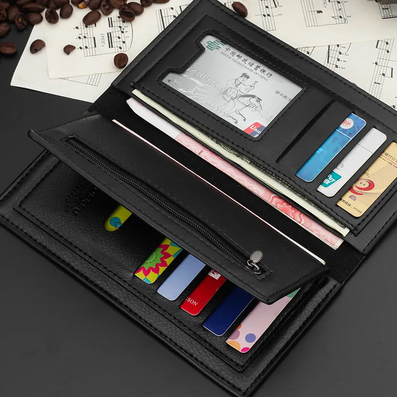 

Men's PU Leather Slim Thin Soft Wallet Men Business Long Wallets Male Black ID Credit Card Holder Pocket Purse