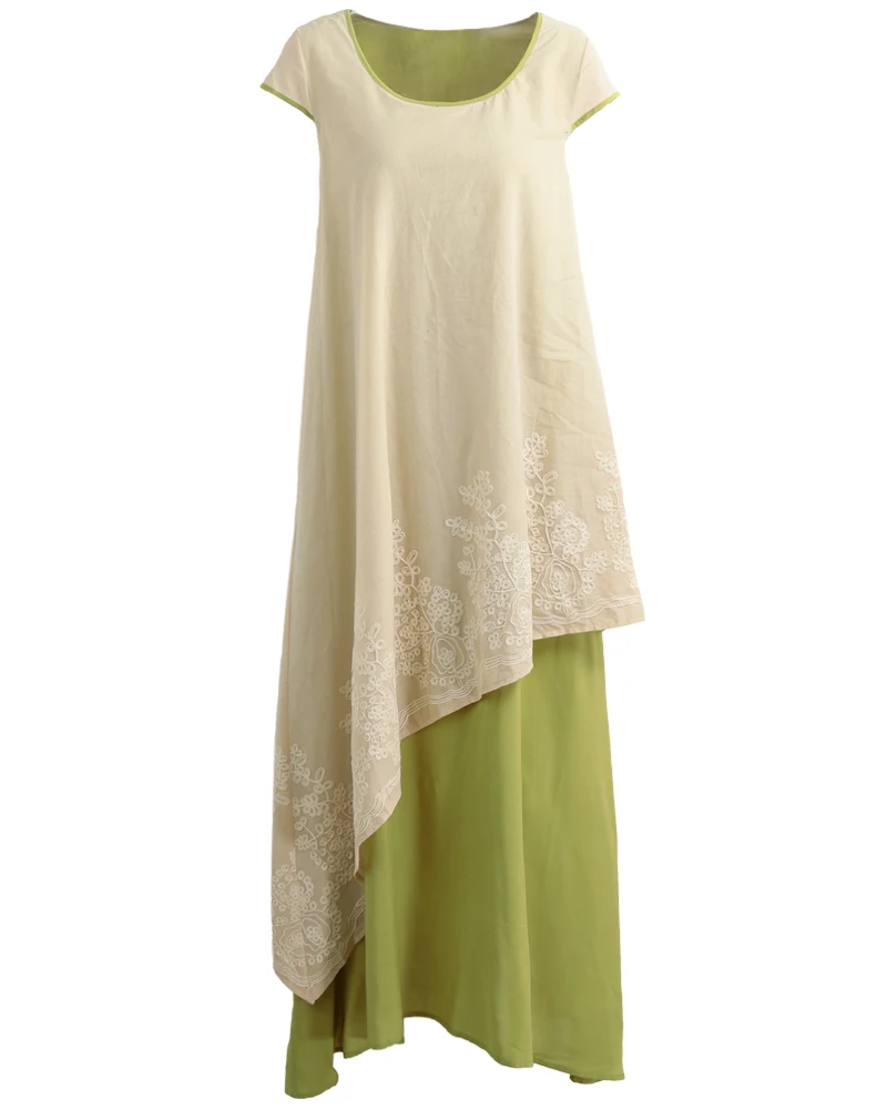 Летние длинные платья в стиле бохо, женское винтажное Хлопковое платье с цветочной вышивкой, макси платье с круглым вырезом, Двухслойное пляжное платье размера плюс 5XL