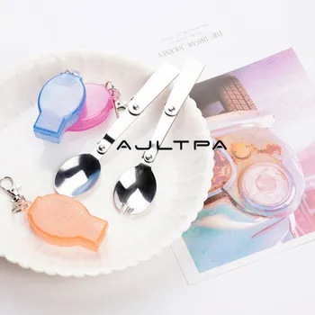 

100pcs Portable Foldable Fork Spoon Outdoor Camping Survival Folding Steel Tableware Multi-functional Cutlery With Plastic Holde