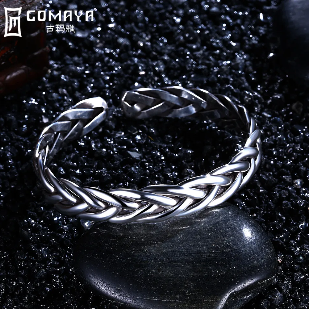 

GOMAYA 999 Sterling Silver Bangles Punk Rock Style Cuff Bangle Bracelet for Women Opennable Charm Bracelets Jewelry Gifts Party