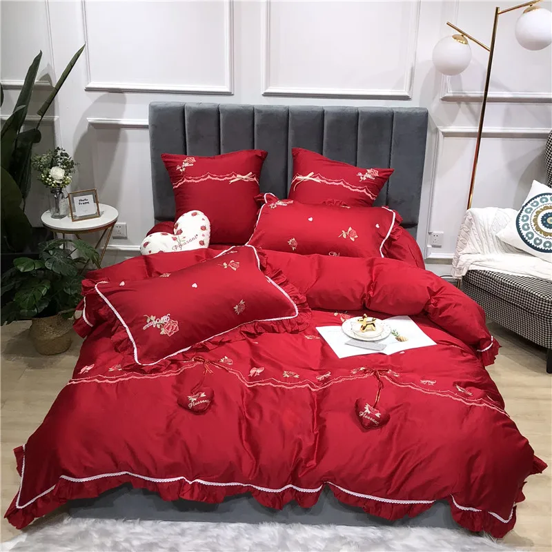 15 Little Daisy embroidery Bedding Sets girls Beddingset egyptian cotton Bed Linen Duvet Cover Bed Sheet Pillowcase/bed Sets 4/7pcs - Цвет: 15