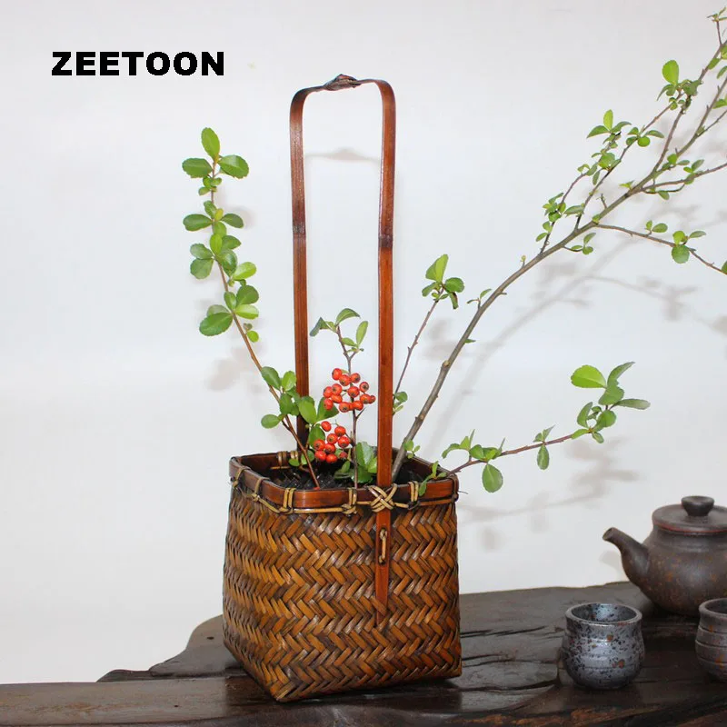 Zen Style Ikebana Handmade Bamboo Weaving Flower Basket Flower Arranger