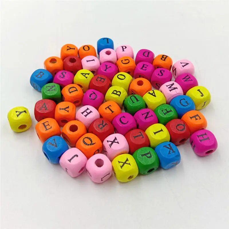 100 Pcs Alphabet Letter Wooden Beads 10 mm Cube Spacer Beads DIY Crafts for Bracelet Necklace Jewelry Making