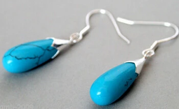 

Bridal jewelry free shipping hot sellfashion lady's New Pair Blue natural stone Sterling Silver Earrings