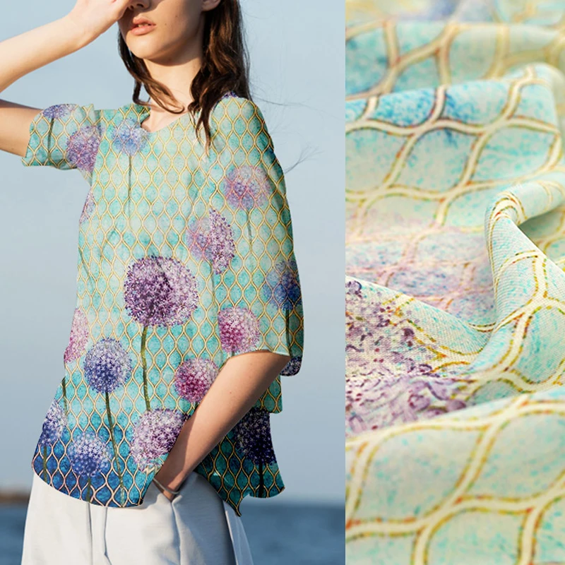 

137*135CM 13MM Colorful Dandelion Print Thin Silk Crepe De Chine Fabric for Summer Dress Blouse Skirt Shirt Scarf Pants J040