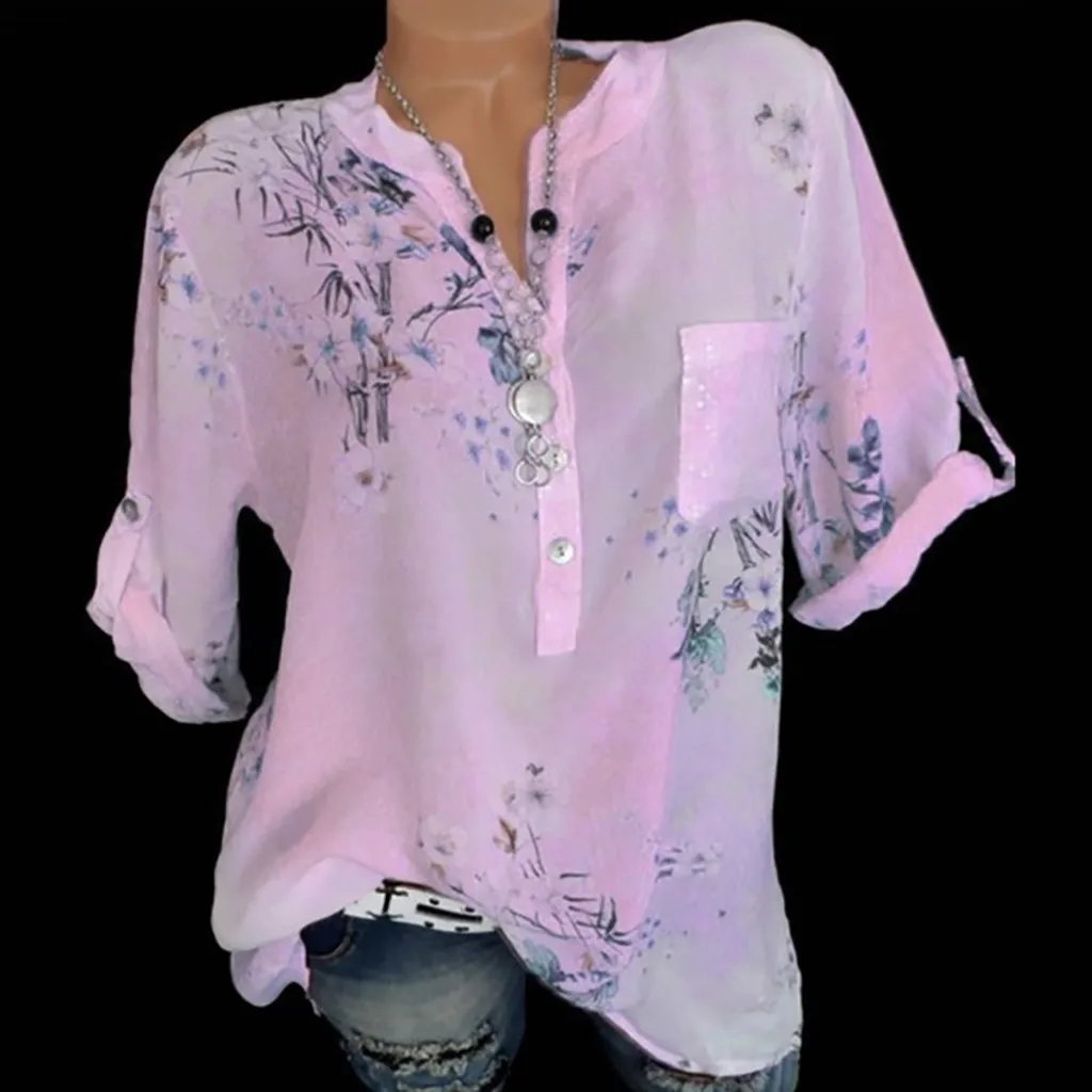 Женская Свободная блузка большого размера, цветочный принт, v-образный вырез, пуловер, топы, рубашка, Женские топы и блузки, camisas mujer, женские блузы