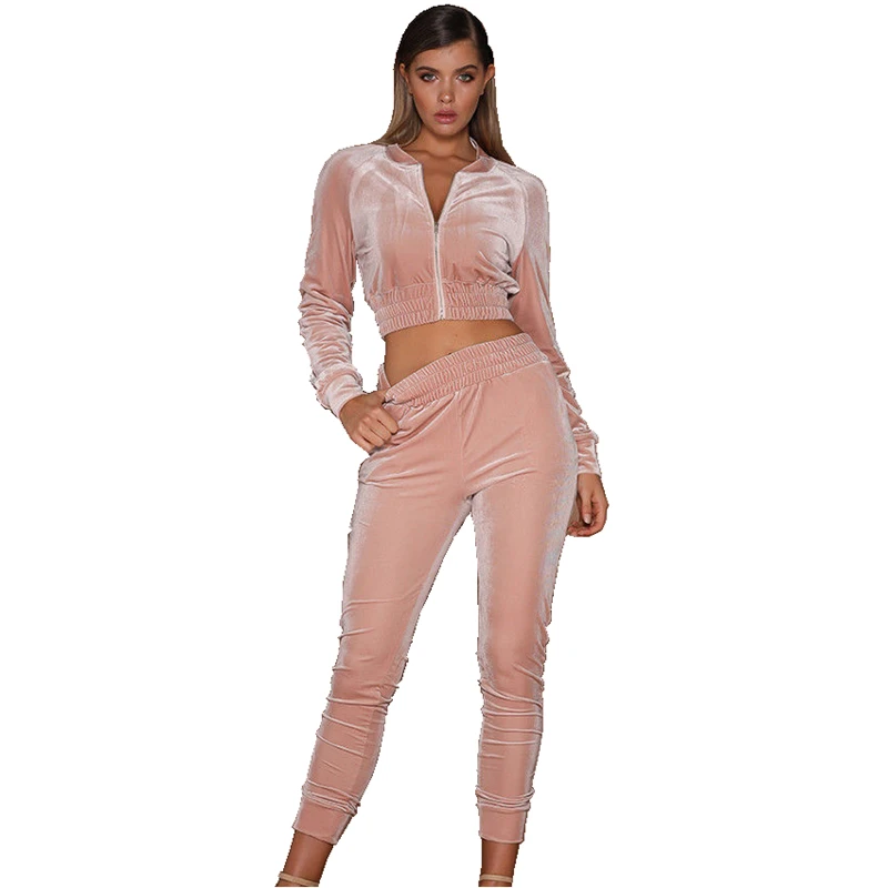 

New Stylish Women Velvet 2pcs Hoodies Sweatshirt Pants Sets Velvet Tracksuit Casual Suit