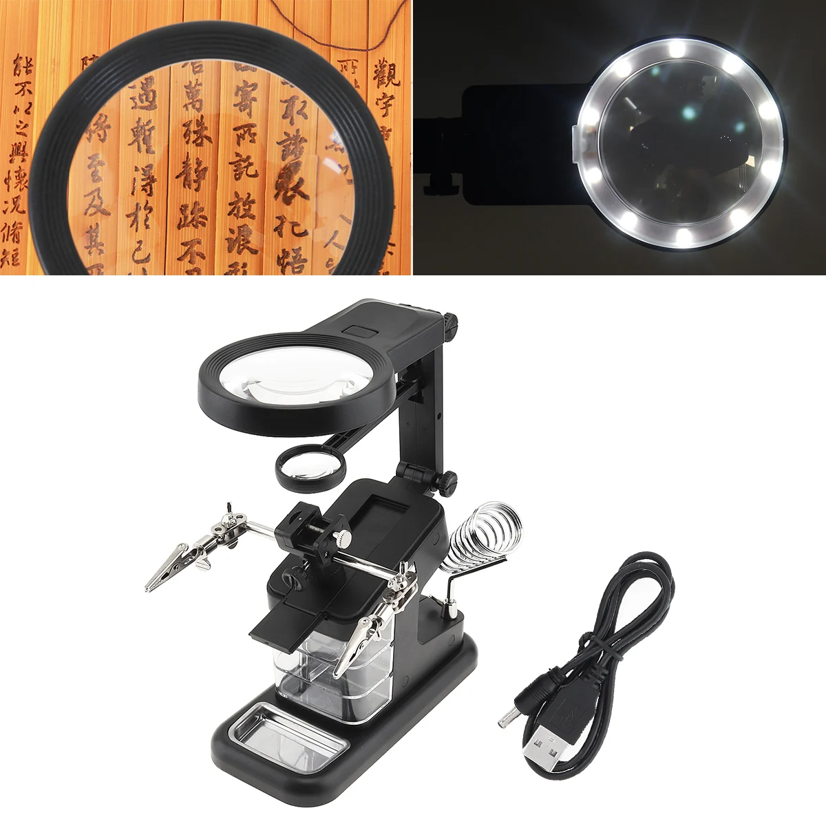 

25X Desk-top Multifunctional Adjustable Rotatable Welding Magnifier with 10 LED Lights and Electric Soldering Iron Bracket