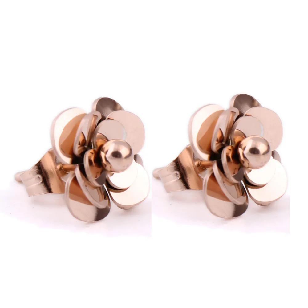 Fashion Women Earrings 316LStainless Steel Rose Gold Flower Stud Earrings 8