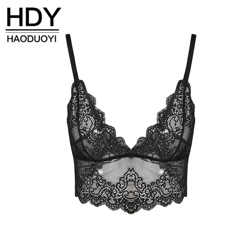 HDY Haoduoyi, Женский винтажный черный кружевной Бралетт с цветочным рисунком, беспроводное белье, пуш-ап, бюстье, укороченные топы, Cami, треугольные сексуальные бюстгальтеры