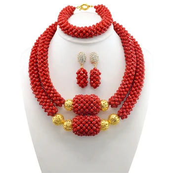 

African Jewelry Sets Wedding Beads Jewelry Accessory for Brides Chunky Necklace Statement Jewelry Fashion Sets