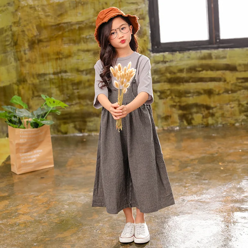 Girls Summer Clothing Set Kids Clothes Cotton linen Suit For Girl 6 8 12 13 14 Years Children's Costumes Casual Shirt+Jumpsuit