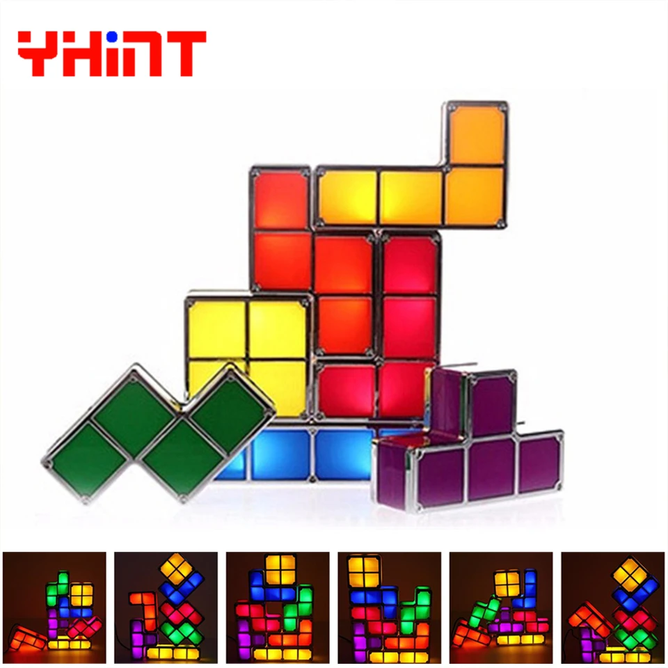 

DIY Tetris lamp Puzzle Light Stackable LED Desk Lamp Constructible Block Night Light Retro Game Tower Baby Colorful Brick Toy