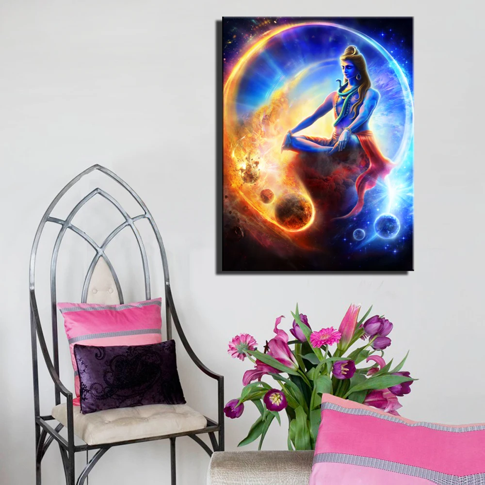 Hindu Gods Canvas Paintings On The Wall, Unframed Lord Shiva Wall