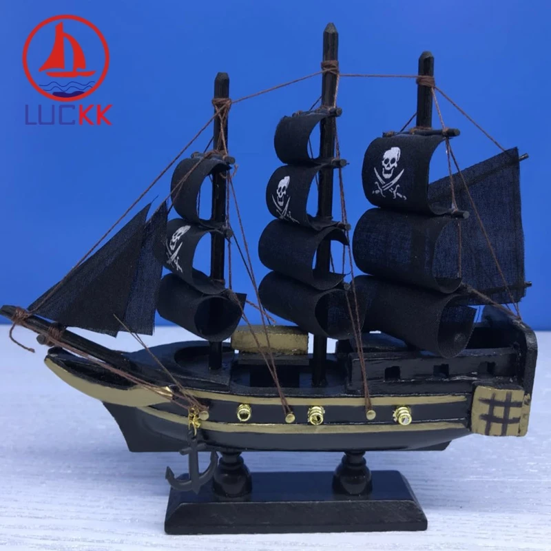 

LUCKK 16CM Caribbean Pirate Wooden Model Ships Nautical Home Interior Decoration Sea Wood Crafts Room Creative Sailboat Figurine
