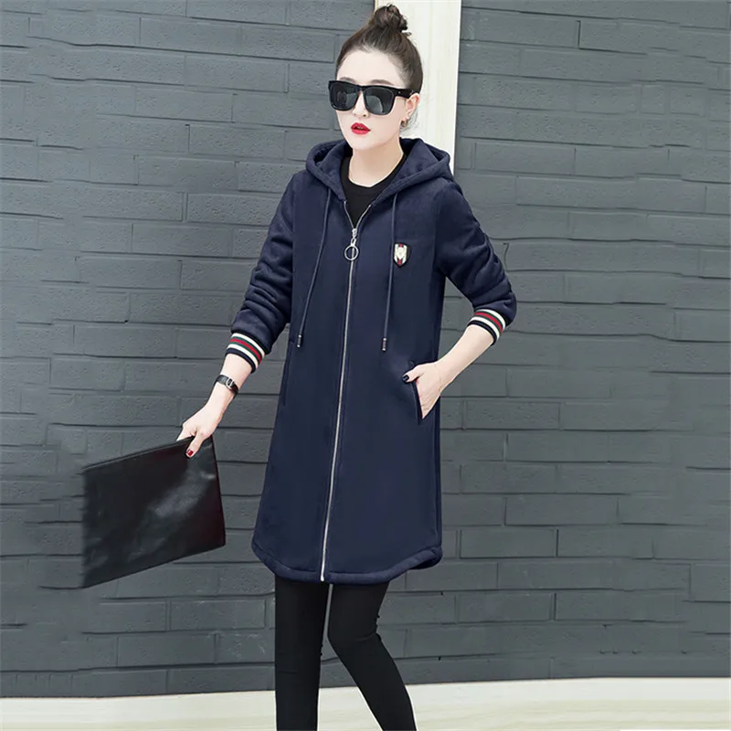 Women Plus Velvet Hooded Jacket 2018 New Winter Long Coats