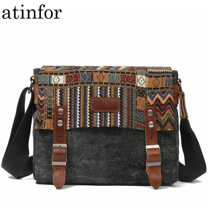 Bolsas de Fivela de Cinto Bolsas para Mulher Estilo Étnico Vintage Lona Mensageiro Quadrado Pequeno Crossbody Hanbags