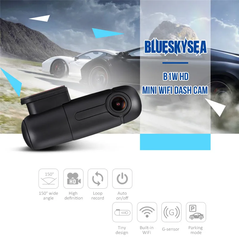 

Blueskysea B1W 1080P Car DVR/Dash CameraMini Wi-Fi Dash Cam 360 Degree Rotatable Driving Recorder