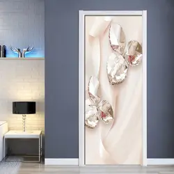 Розовая Лента кристалл лебедь ювелирные изделия листья 3D фото обои Home Decor современный Гостиная Спальня двери Стикеры ПВХ росписи Стикеры