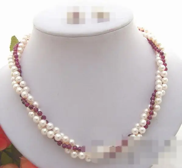 

song voge gem nanJ2510 White Pearl&Natural Garnet Necklace