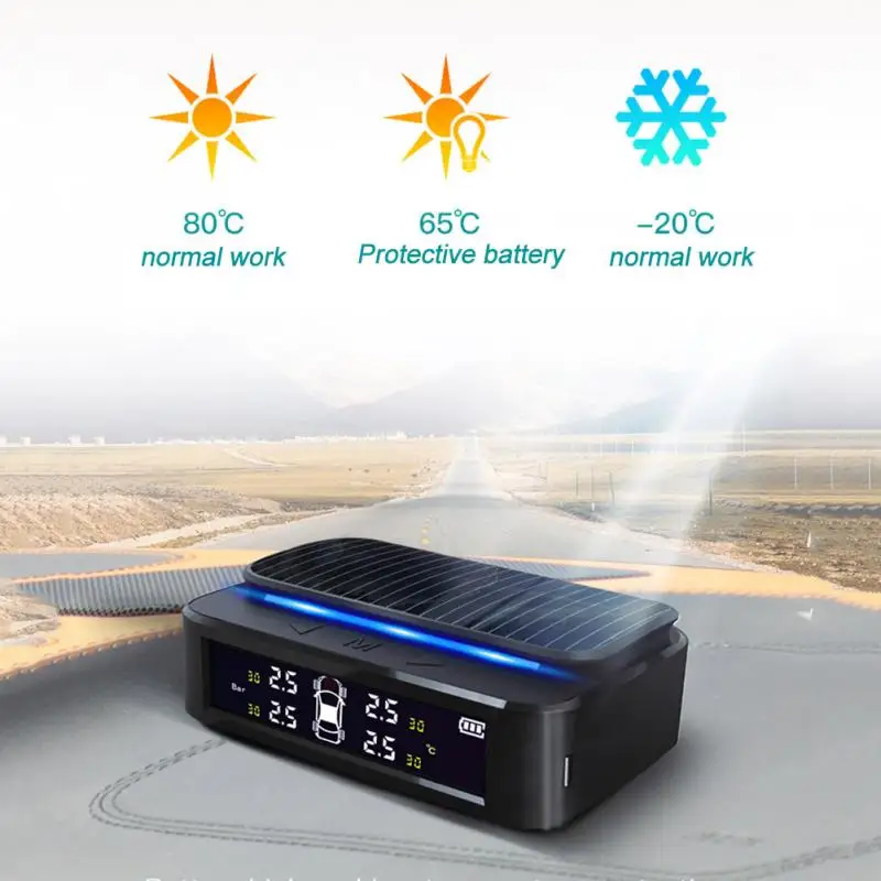 

Universal Car Truck 4 External Sensor Tire Pressure Monitor TPMS Solar Powered Wireless Tester