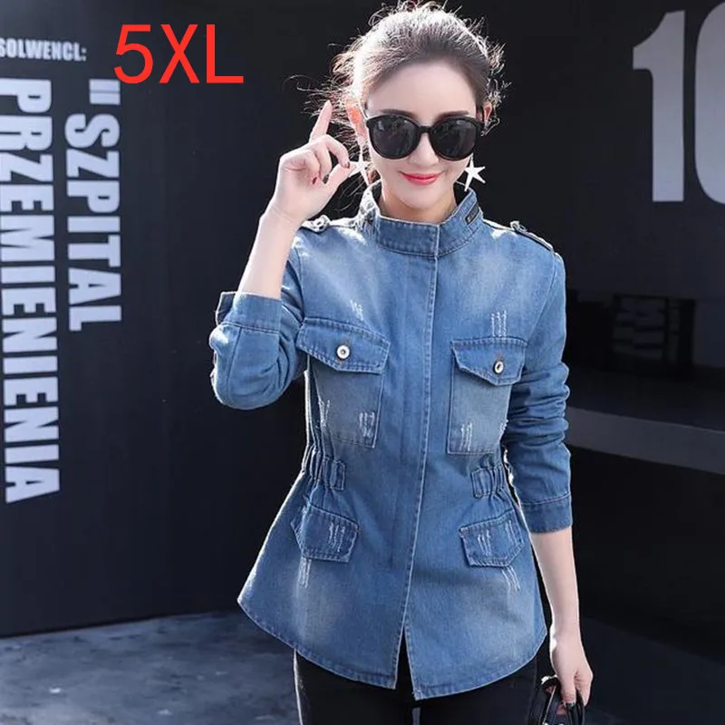 

Spring Autumn Women Plus Size 5XL Outwear Slim Jean Jacket Woman Loose High Waist Casual Coat High Street Korean Denim Jackets
