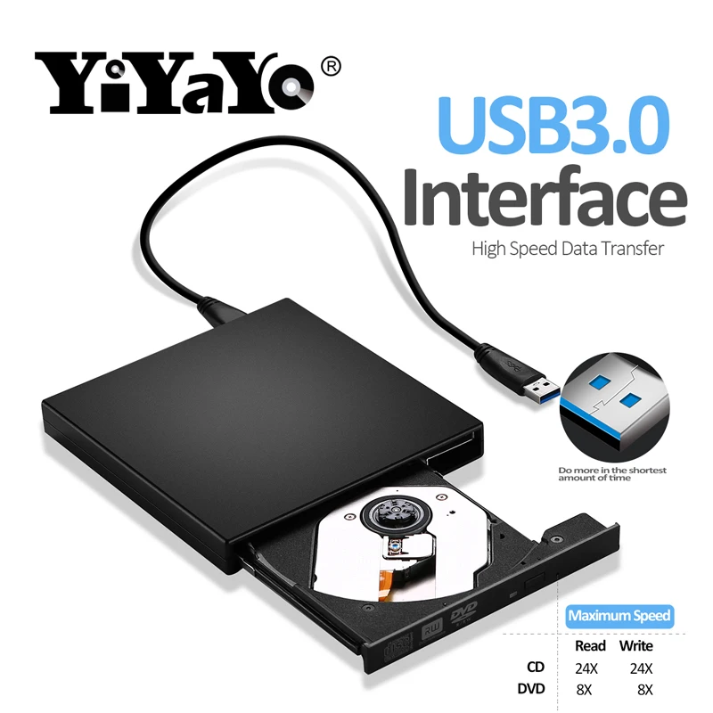 

YiYaYo USB 3.0 External DVD RW Drive CD/DVD-ROM Player CD/DVD-RW Burner Reader Writer Recorder Portatil for Windows Mobile PC