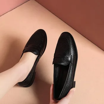 

MLJUESE 2019 women flats Soft Cow leather round toe brown color flats shoes spring autumn comfortable casual shoes size 34-40