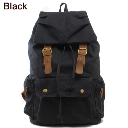 Модный винтажный мужской рюкзак из холщовой кожи Crazy Horse, школьная сумка, рюкзак для женщин, холщовый рюкзак для путешествий - Цвет: Black
